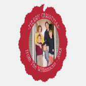 Aangepaste foto met naam Rood Groene Grenzen Kerst Ornament Kaart (Rechts)