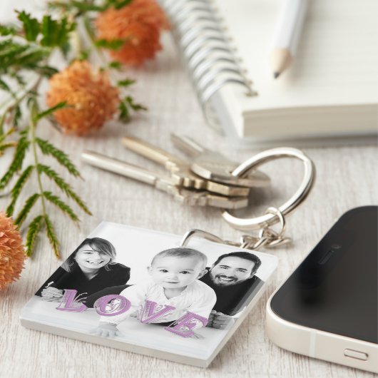 Aangepaste foto met overlay liefdesbriefing sleutelhanger (Voorkant Rechts)