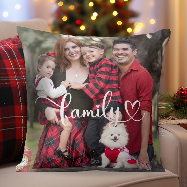 Aangepaste foto met overlay voor het script van de kussen (Custom Photo with Family Script Overlay Double Sided Throw Pillow - Just add your favorite photo)