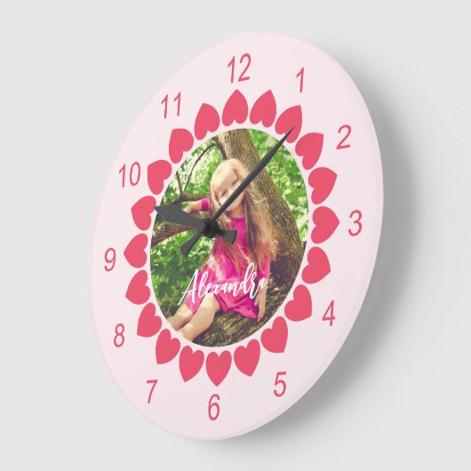 Aangepaste foto met peachy Hearts Circle Grote Klok (Hoek)