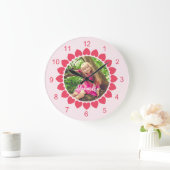 Aangepaste foto met peachy Hearts Circle Grote Klok (Huis)