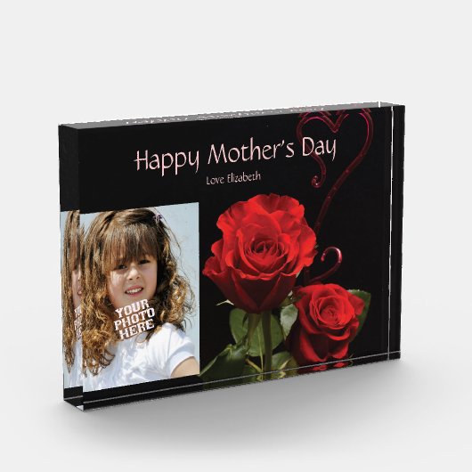 Aangepaste foto met Roos, Moederdag Acrylcadeau (Links)