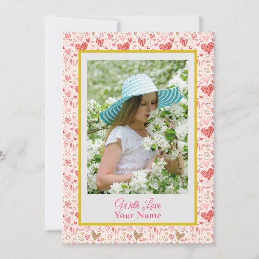 Aangepaste foto met roze liefdesharten (Voorkant)