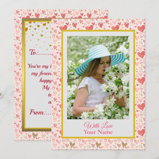 Aangepaste foto met roze liefdesharten (Voorkant / Achterkant)