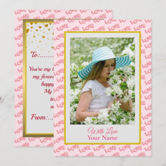 Aangepaste foto met roze liefdesharten (Voorkant / Achterkant)