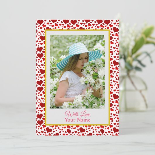 Aangepaste foto met roze liefdesharten (Staand voorkant)