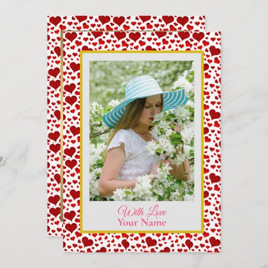 Aangepaste foto met roze liefdesharten (Voorkant / Achterkant)