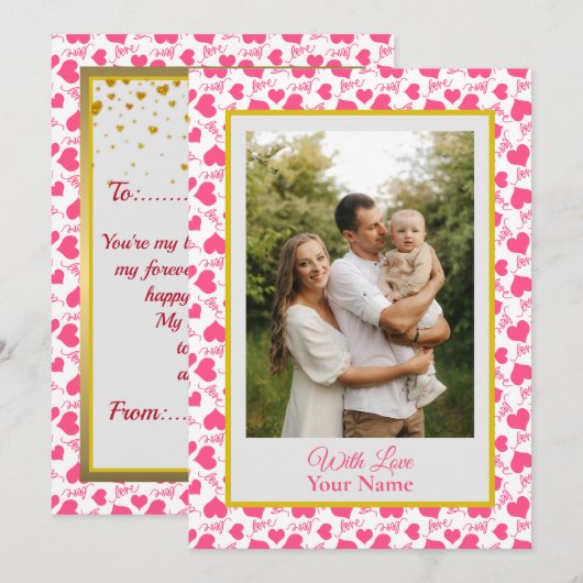 Aangepaste foto met roze liefdesharten (Voorkant / Achterkant)