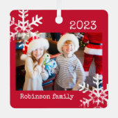 Aangepaste foto met sneeuwvlokken rood metalen ornament (Voorkant)