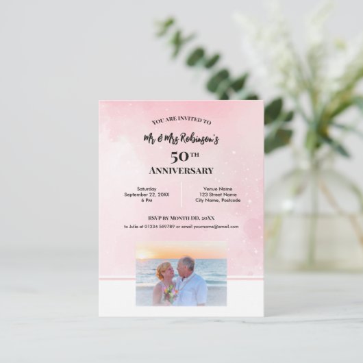 Aangepaste foto met sterrenhemel in zachtroze voor briefkaart (Staand voorkant)