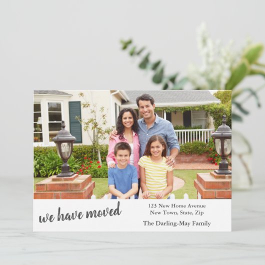 Aangepaste foto met uw familienaam en nieuw adres aankondiging (Staand voorkant)