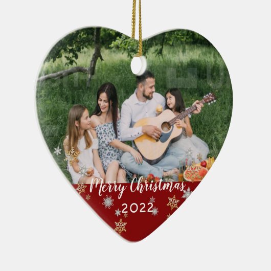 Aangepaste foto met vierzijdige rode halve rand ke keramisch ornament (Rechts)