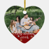 Aangepaste foto met vierzijdige rode halve rand ke keramisch ornament (Voorkant)