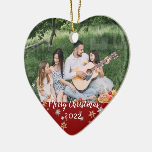 Aangepaste foto met vierzijdige rode halve rand ke keramisch ornament (Links)