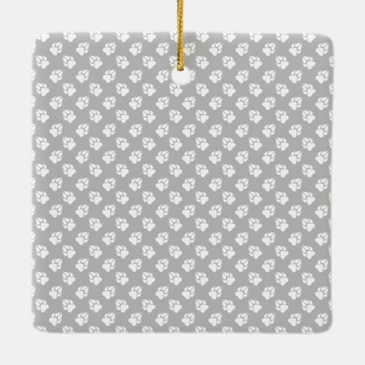 Aangepaste foto met witte poten op grijs & naam keramisch ornament (Achterkant)