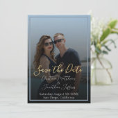 Aangepaste foto met zwarte bruiloft Save the Date (Staand voorkant)