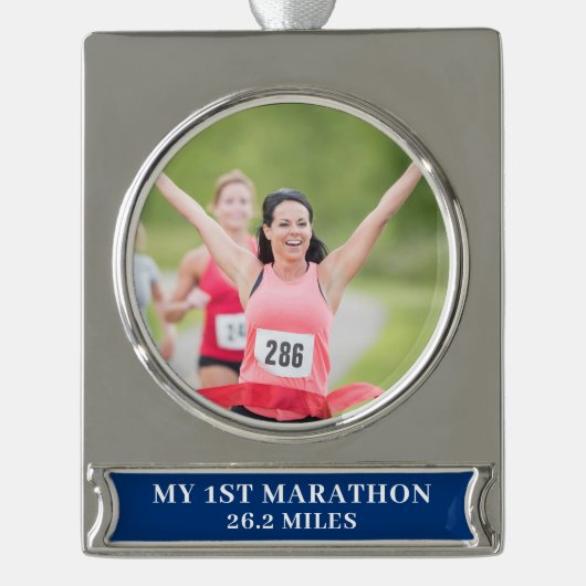 Aangepaste foto Mijn eerste 26.2 Marathon Verzilverd Banner Ornament (Voorkant)