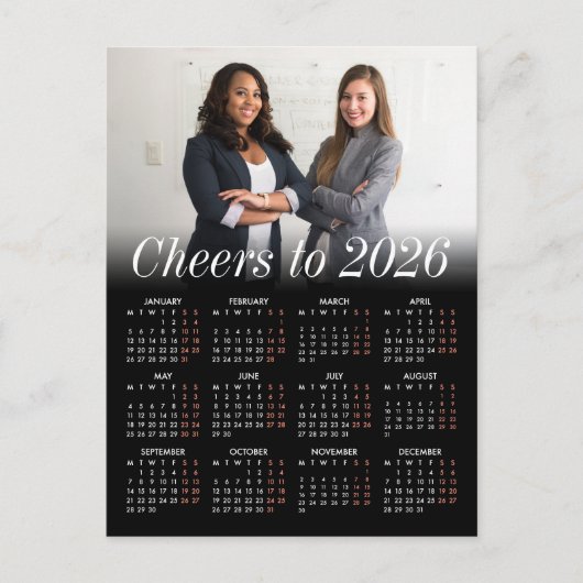 Aangepaste Foto Minimal Black Calendar 2026 Zakeli Feestdagenkaart (Voorkant)