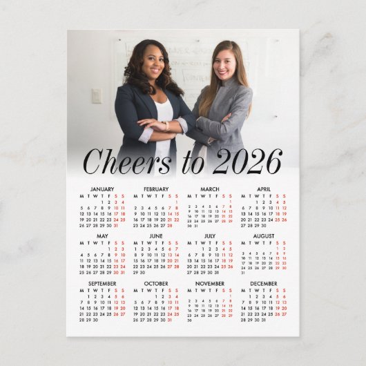 Aangepaste Foto Minimale Kalender 2026 Cheers Busi Feestdagenkaart (Voorkant)
