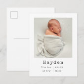 Aangepaste foto | Minimale prijsopgave voor Baby Aankondigingskaart (Voorkant / Achterkant)