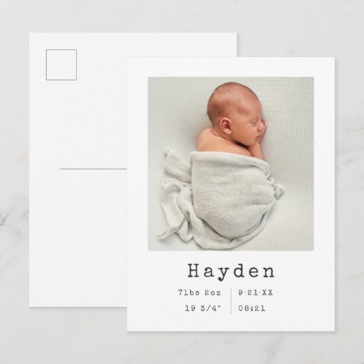 Aangepaste foto | Minimale prijsopgave voor Baby Aankondigingskaart (Voorkant / Achterkant)