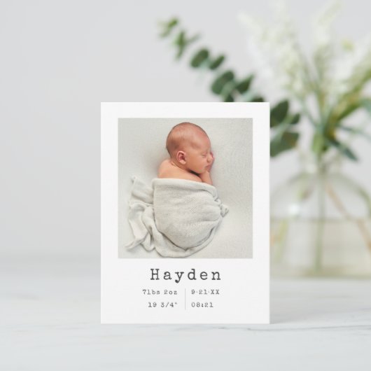 Aangepaste foto | Minimale prijsopgave voor Baby Aankondigingskaart (Staand voorkant)