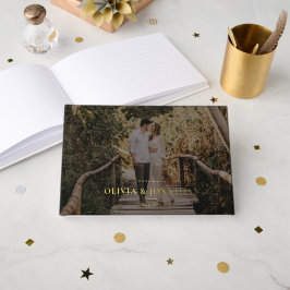 Aangepaste foto Minimale zwarte Folie gouden bruil Gastenboek