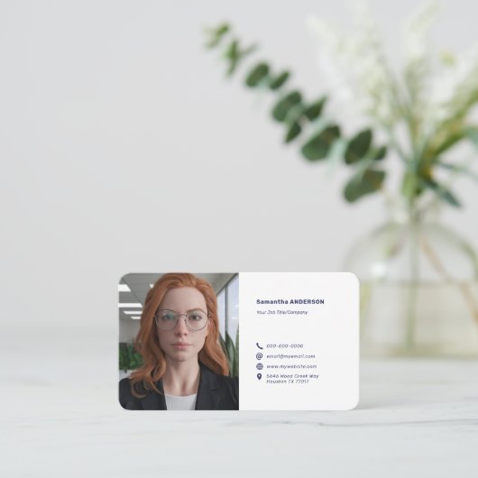 Aangepaste foto - minimalistisch blauw visitekaartje (Staand voorkant)