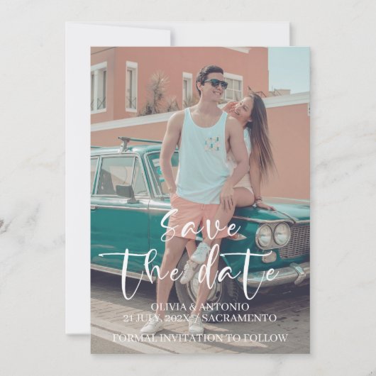 Aangepaste foto minimalistische moderne eenvoudige save the date (Voorkant)