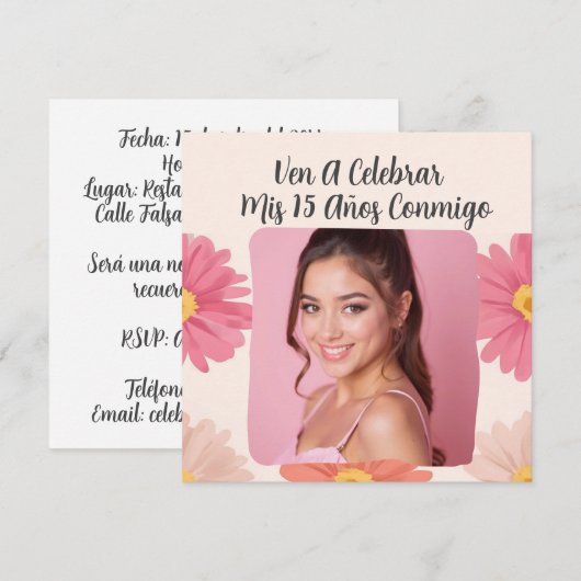 Aangepaste Foto Mis Quince Flores Quinceañera Rosa Kaart (Voorkant / Achterkant)