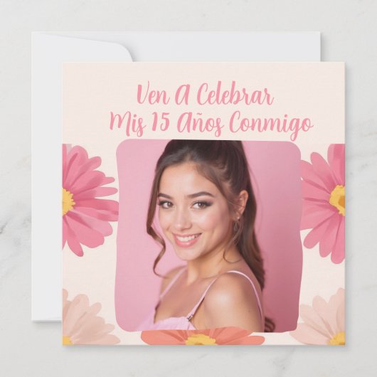 Aangepaste Foto Mis Quince Flores Quinceañera Rosa Kaart (Voorkant)