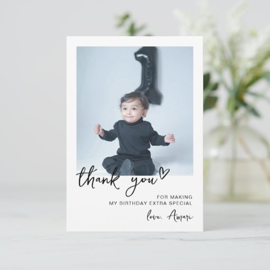 Aangepaste foto Modern 1e verjaardagsfeest Bedankkaart (Staand voorkant)