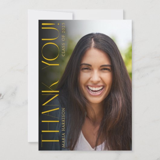 Aangepaste foto Modern Afstuderen Zwart Bedankkaart (Voorkant)