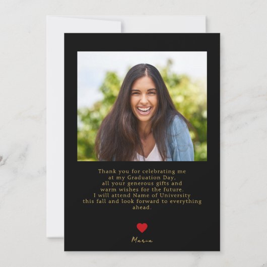 Aangepaste foto Modern Afstuderen Zwart Bedankkaart (Achterkant)