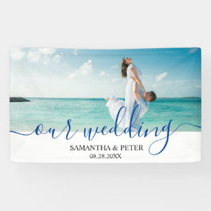 Aangepaste foto Modern Beach Wedding Gastenboek Spandoek