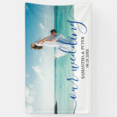 Aangepaste foto Modern Beach Wedding Gastenboek Spandoek (Verticaal)