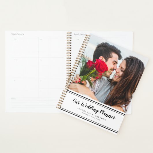 Aangepaste foto Modern Black & White Wedding Plann Planner (Display)