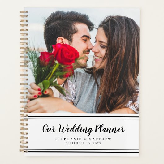Aangepaste foto Modern Black & White Wedding Plann Planner (Voorkant)