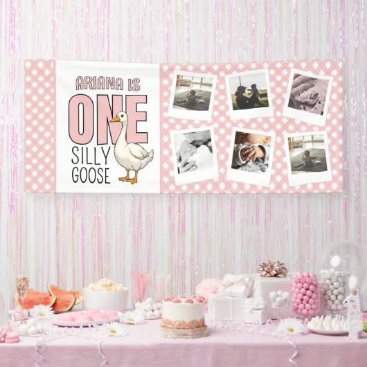 Aangepaste foto Modern Een Gekke Gans Eerste Verja Spandoek (Feest)
