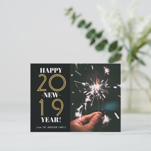 Aangepaste foto Modern Gelukkig Nieuwjaar 2019 Zwa Briefkaart (Staand voorkant)