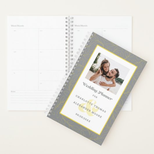 Aangepaste foto Modern grijs & geel bruiloften maa Planner (Display)