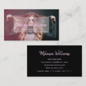 Aangepaste foto Modern handgeschreven script zwart Visitekaartje (Voorkant / Achterkant)