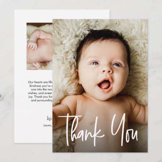 Aangepaste foto Modern Handlettering script Nieuwe Bedankkaart (Voorkant / Achterkant)