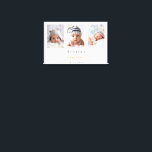 Aangepaste foto modern jongetje canvas afdruk<br><div class="desc">Voor een elegant baptisme,  genderneutraal. Een witte achtergrond. Personaliseer en voeg 3 verticale gerangschikte foto's,  de naam van het kind en de datum van het baptisme aan. Zwarte en gouden letters.</div>