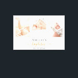 Aangepaste foto modern jongetje canvas afdruk<br><div class="desc">Voor een elegant baptisme,  genderneutraal. Een witte achtergrond. Personaliseer en voeg 3 verticale gerangschikte foto's,  de naam van het kind en de datum van het baptisme aan. Zwarte en gouden letters.</div>