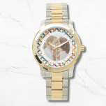 Aangepaste foto Modern kleurrijk persoonlijk Horloge<br><div class="desc">Aangepaste foto Moderne,  kleurrijke persoonlijke persoonlijke horloge biedt een kleurrijk modern geometrisch patroon met uw favoriete foto in het midden. FOTO TIP: centreer uw foto voordat u naar Zazzle uploadt. Ontworpen door Evco Studio www.zazzle.com/store/evcostudio</div>