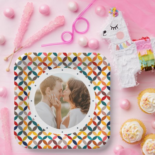 Aangepaste foto Modern kleurrijk persoonlijk Papieren Bordje (Feest)