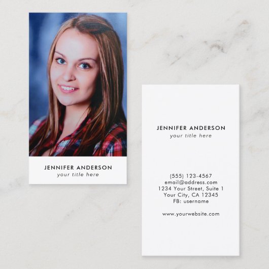 Aangepaste foto Modern Minimal Professional Visitekaartje (Voorkant / Achterkant)