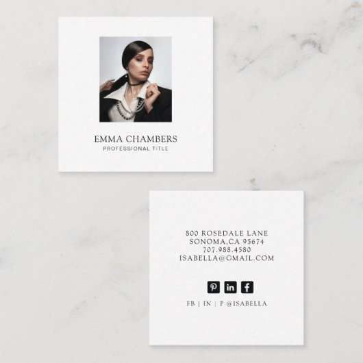 Aangepaste foto Modern Minimalist White Square Bus Vierkante Visitekaartje (Voorkant / Achterkant)