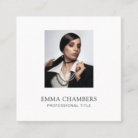 Aangepaste foto Modern Minimalist White Square Bus Vierkante Visitekaartje (Voorkant)